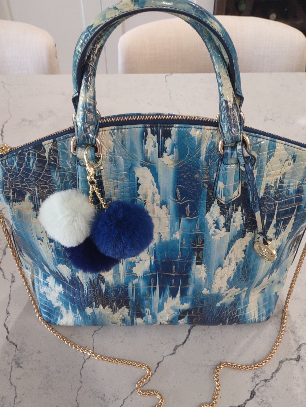 Brahmin Large Duxbury Zip Top Satchel In Deep Water Melbourne EUC